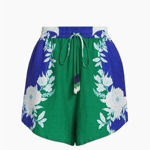 FARM Rio Green and Blue Floral High Waist Shorts